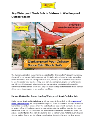 Buy Waterproof Shade Sails in Brisbane to Weatherproof Outdoor Spaces1