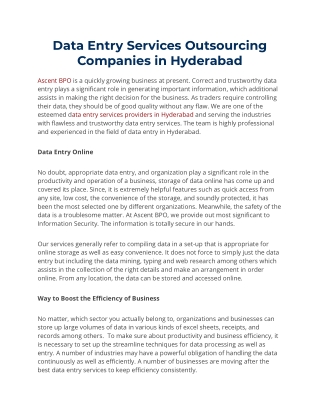 Data Entry Services Outsourcing Companies in Hyderabad