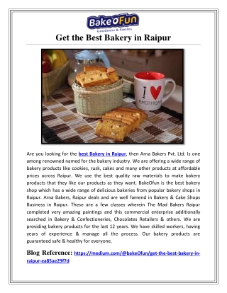 Get the Best Bakery in Raipur