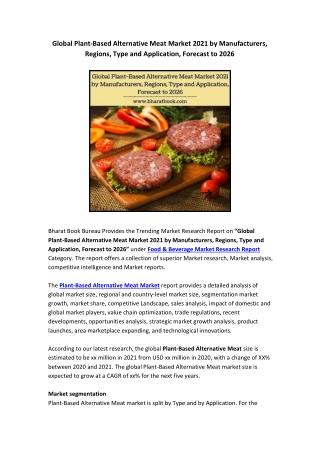 Global Plant-Based Alternative Meat Market 2021 by Manufacturers, Regions, Type and Application, Forecast to 2026