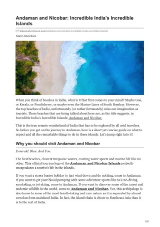 Andaman and Nicobar Incredible Indias Incredible Islands
