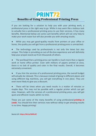 Benefits of Using Professional Printing Press