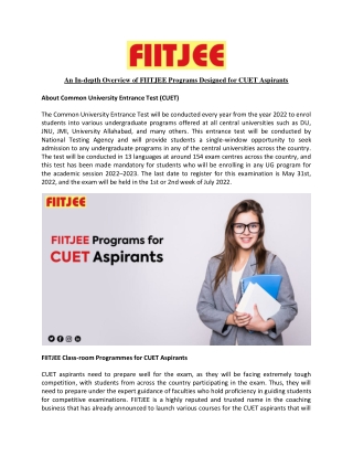 An In-depth Overview of FIITJEE Programs Designed for CUET Aspirants