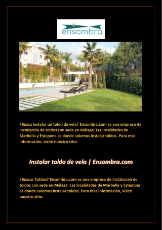 Instalar toldo de vela | Ensombra.com