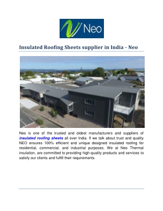 Insulated Roofing Sheets supplier in India - Neo