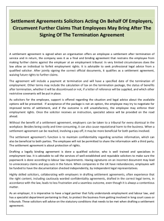 Settlement Agreements Solicitors Acting On Behalf Of Employers