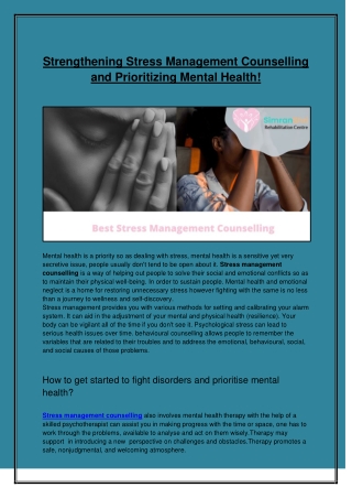 Strengthening Stress Management Counselling and Prioritizing Mental Health!
