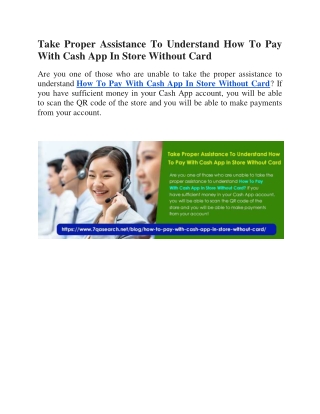Take Proper Assistance To Understand How ToPay With CashApp InStore Without Card