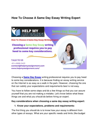 How To Choose A Same Day Essay Writing Expert