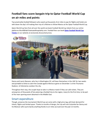 Football fans score bargain trip to Qatar Football World Cup on air miles and points