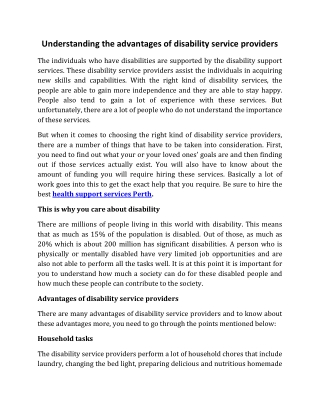 Understanding the advantages of disability service providers