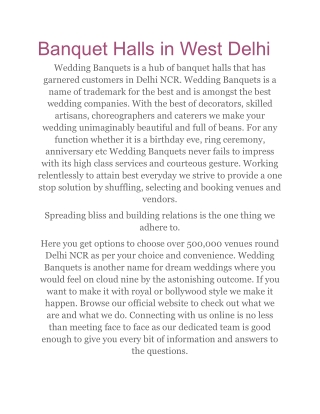 Banquet Halls in West Delhi