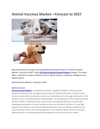 Animal Vaccines Market—Forecast to 2027