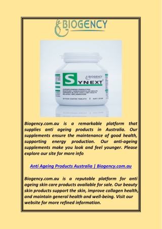 Anti Ageing Products Australia  Biogency.com.au