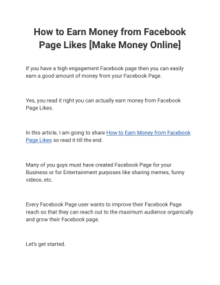 How to Earn Money from Facebook Page Likes [Make Money Online]