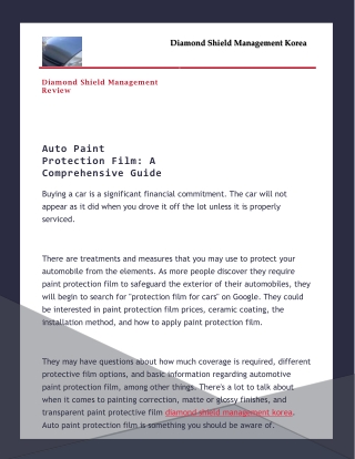 Auto Paint Protection Film - A Comprehensive Guide