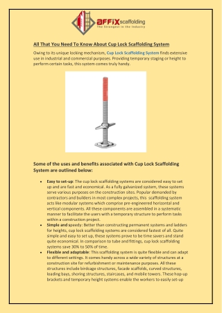 All That You Need To Know About Cup Lock Scaffolding System