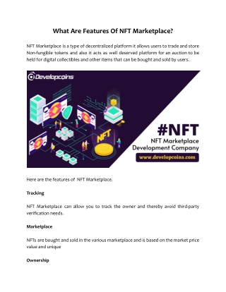 What Are Features Of NFT Marketplace