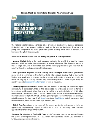 Indian Start-up Ecosystem Insights, Analysis and Gap