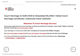 Court Marriage in Delhi NCR & Ghaziabad Rs.2100 _ Tatkal Court Marriage Certificate _ Advocate Hanit Vashisht