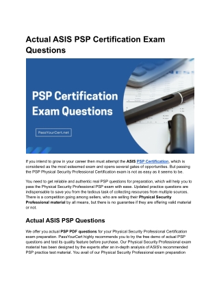 Actual ASIS PSP Certification Exam Questions
