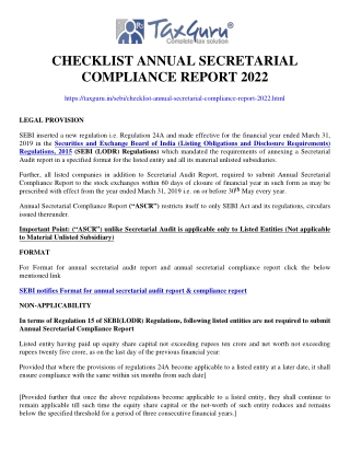 Checklist Annual Secretarial Compliance Report 2022