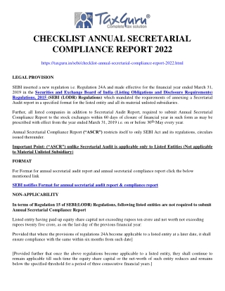 Checklist Annual Secretarial Compliance Report 2022