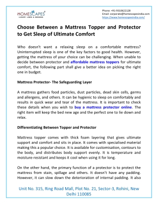 Choose Between a Mattress Topper and Protector to Get Sleep of Ultimate Comfort