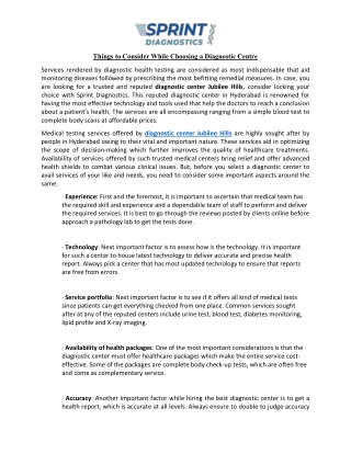 Things to Consider While Choosing a Diagnostic Centre