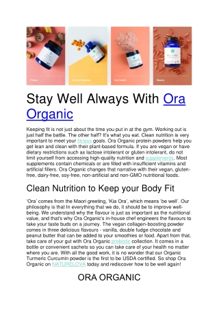 Stay Well Always With Ora Organic