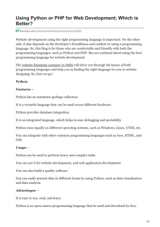 Using Python or PHP for Web Development Which is Better