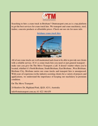 Brisbane Crane Trucks | Otmtransport.com.au