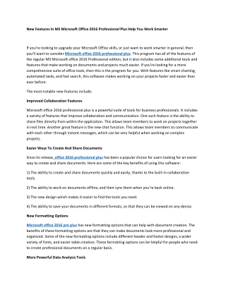 New Features In MS Microsoft Office 2016 Professional Plus Help You Work Smarter