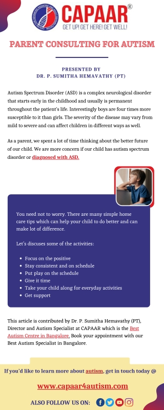 Parent Consulting for Autism | Best Autism Treatment in Bangalore | CAPAAR