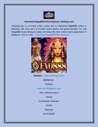 Download Mega888 Online Malaysia  Slotkaya