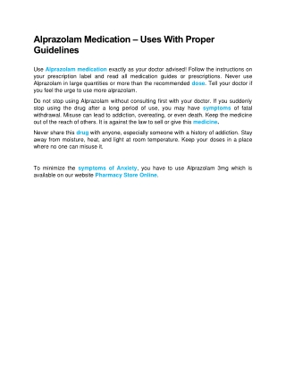 Alprazolam Medication – Uses With Proper Guidelines
