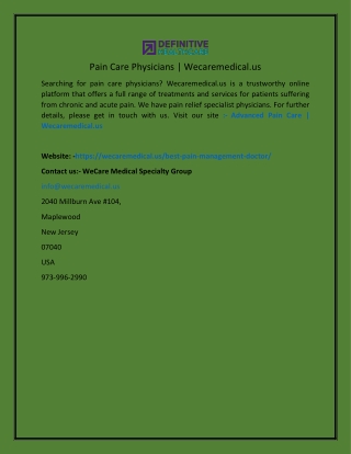 Advanced Pain Care  Wecaremedical.us