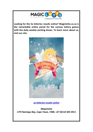 Sa Lotteries Results Online Magiclotto.co.za