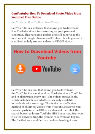 GenYoutube How To Download Photo, Video From Youtube Free Online
