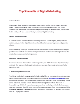 Top 5 benefits of Digital Marketing