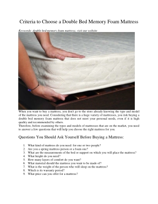 Criteria to Choose a Double Bed Memory Foam Mattress