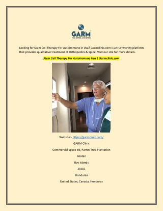 Stem Cell Therapy For Autoimmune Usa | Garmclinic.com