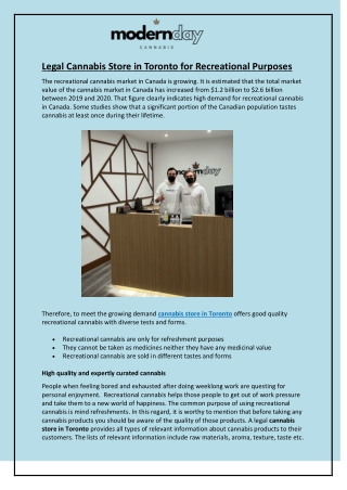 Legal Cannabis Store in Toronto for Recreational Purposes