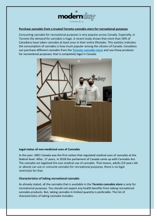 Purchase cannabis from a trusted Toronto cannabis store for recreational purpose