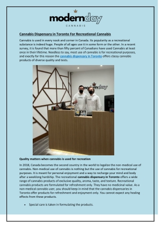 Cannabis Dispensary in Toronto For Recreational Cannabis