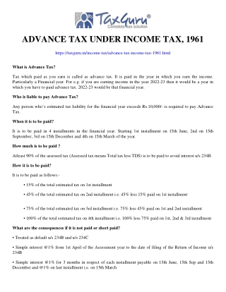 Advance Tax under Income Tax, 1961
