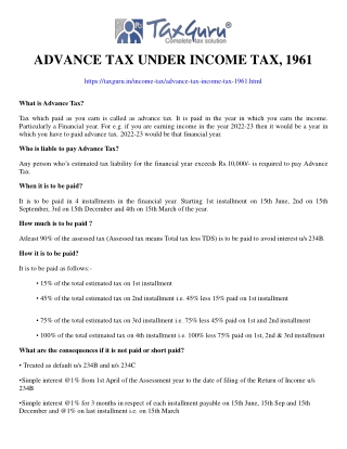 Advance Tax under Income Tax, 1961