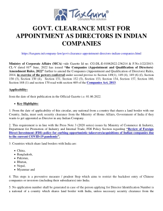 Govt. Clearance must for appointment as directors in Indian Companies