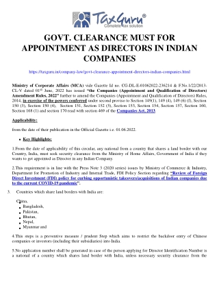 Govt. Clearance must for appointment as directors in Indian Companies