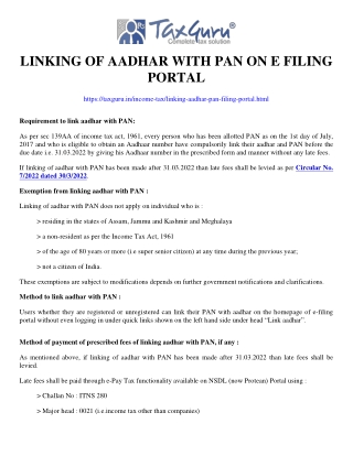 Linking of AAdhar with PAN on e filing portal